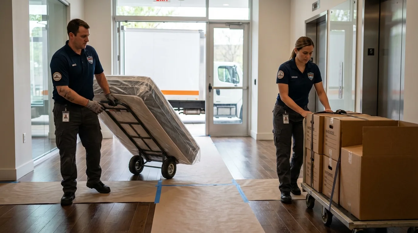 Professional apartment movers loading elevator in Sea Girt, NJ