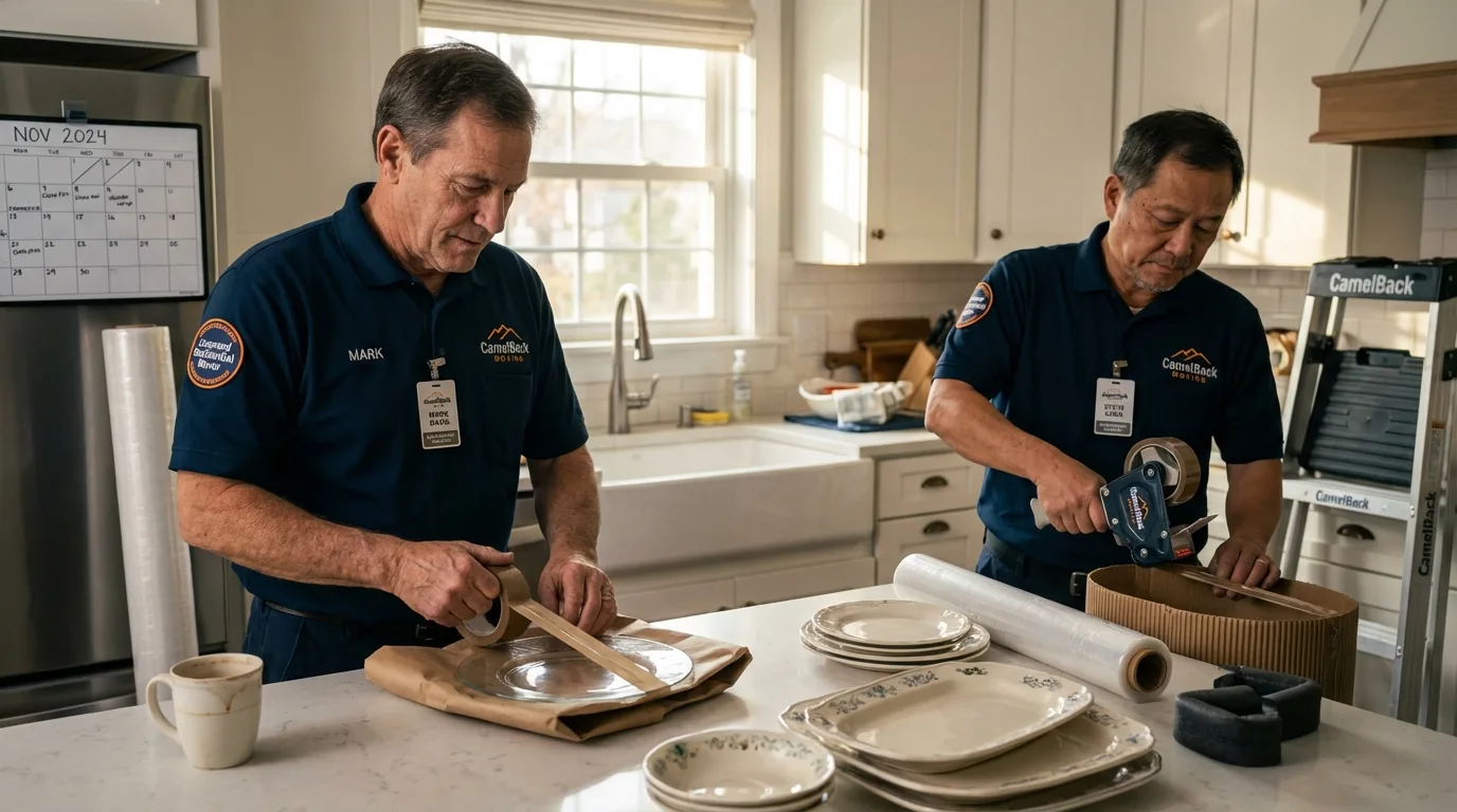 Professional crew packing kitchen dishware in Sea Girt, NJ
